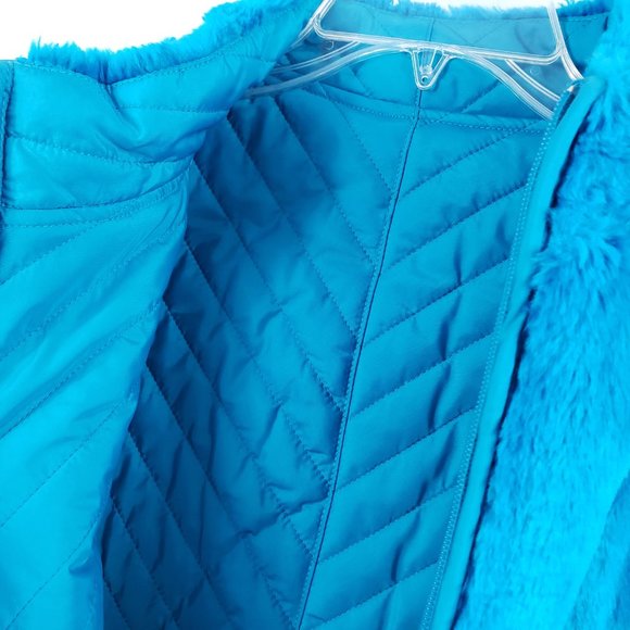 Women's Turquoise Lined Faux Fur Full Zip Inner Outer Pockets Jacket Coat Vest - Picture 6 of 12